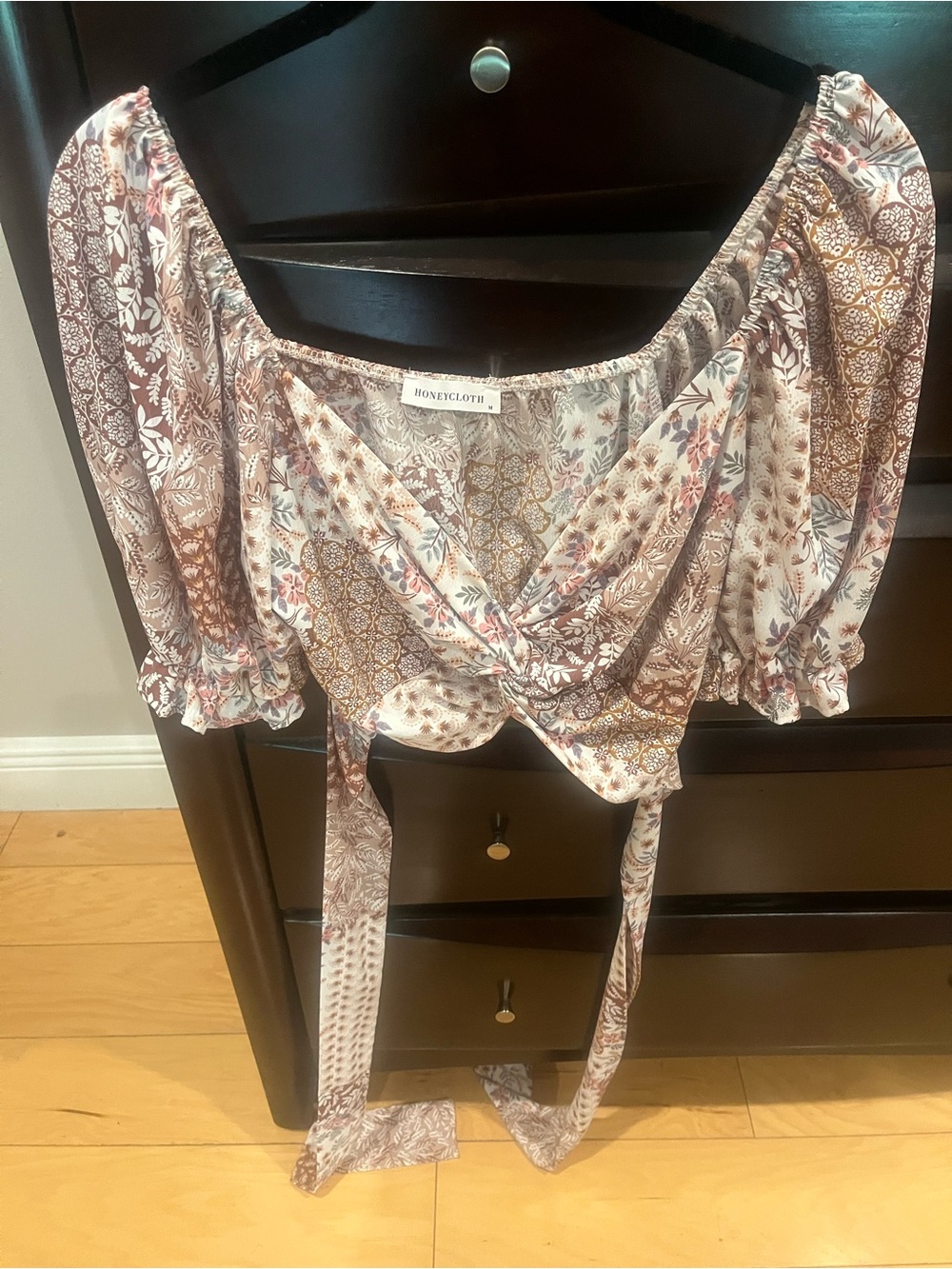 Boho Floral Wrap Tie-Front Crop Top in Mauve